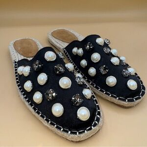 Havaianas Naomi Black Embellished Women's Espadrille Mules, Size 8, VGUC